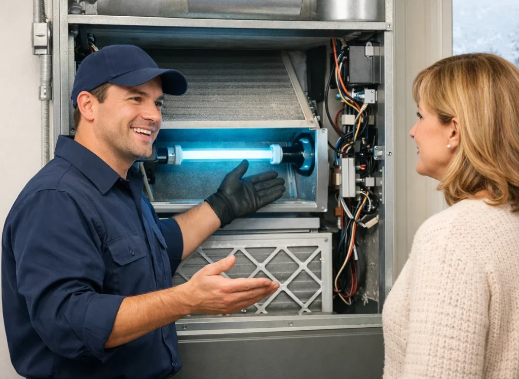 UV air purification system installation during winter